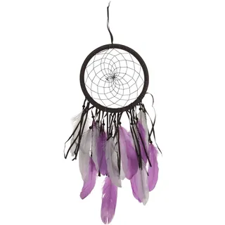 Bunter Traumfänger in braun und lila, mit Federn und Perlen, ca. 22 x 54 cm