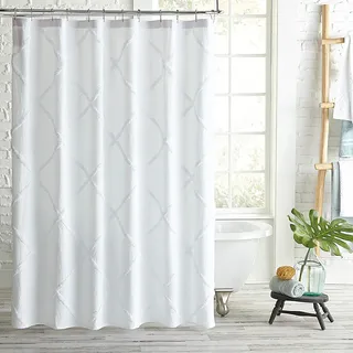 Peri Home Lattice Chenille-Duschvorhang, Baumwolle, 183 x 183 cm, Weiß