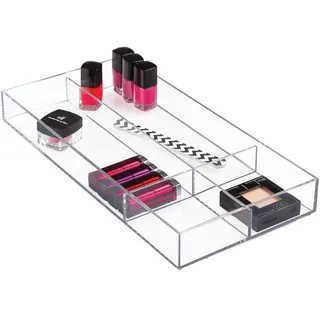 iDesign Kosmetik Organizer, große Schubladenbox für Schminke mit 4 Fächern aus Kunststoff, zur Kosmetik Aufbewahrung, durchsichtig, XXL: 20,3 x 5,1 x 40,6 cm