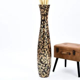 Leewadee Große Deko Bodenvase Für Dekozweige, Hohe Standvase Für Pampasgras, Design Holzvase, 105 cm, Gold