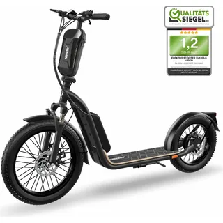 E-Scooter mit Straßenzulassung - XI-1200-S - LongRange 20Ah, Elektro Scooter mit ABE, eKFV Zulassung, Elektroroller Faltbar, Roller EScooter - schwarz - Schwarz