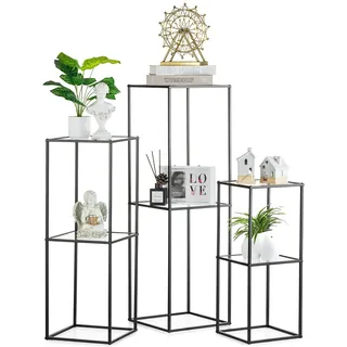 NUPTIO Blumenständer Metall Blumenvase für Innen: 3 Stück 60 & 80 & 100cm Pflanzenständer Schwarz mit 2 Stufen Acrylplatte Blumensäule Tischdeko - Geometrische Vasen Hochzeit Deko