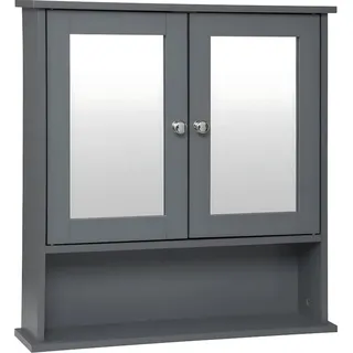 Happiq Badschrank mit Spiegel – Wandmontage – MDF Badmöbel 56x13x58,3 cm – 3 Ablagen - Grau