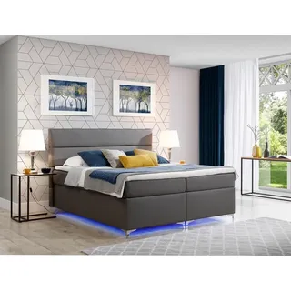 Boxspring Bett Doppelbett Lederbett Betten Polster Schlafzimmer Möbel 180x200 - Grau