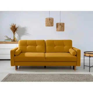 Mid.you Schlafsofa , Gelb , Textil , Birke, Buche , Hartholz , Füllung: Silikon, Schaumstoffflocken,Polyurethan (Pur) , 222x93x99 cm , Made in Eu , Rücken echt , Wohnzimmer, Sofas & Couches, Schlafsofas, Sonstige Schlafsofas