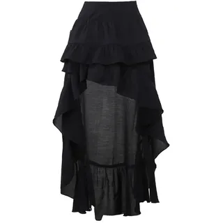 TOMETO STAR Goth schwarzer langer Maxirock für Damen, asymmetrische Rüschen, Renaissance