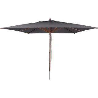 MCW Gastronomie Holz-Sonnenschirm C57b Polyester/Holz Eckig 4x4m Seilzug Stoßsicher Anthrazit