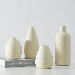 CEMABT Beige Keramik Vase Set-4 Kleine Vasen für Blumen, einzigartige Blumenvasen für Mittelstücke, dekorative Moderne Vasen für Home Decor Tisch Eingang (Beige)