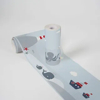 A.S. Création Borte selbstklebend Meer Kinderzimmer 5 m x 15 cm Blau-Grau