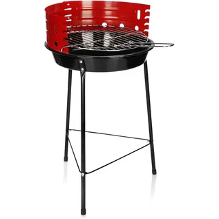 com-four® BBQ Grill mit höhenverstellbarem Grillrost und Windschutz | Dreibein-Grill - runder Standgrill aus Metall für Balkon, Terrasse, Garten - Holzkohle-Grill - Tischgrill