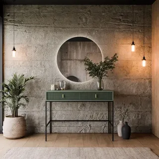 Schminktisch MIDNIGHT auf Gestell mit Spiegel und LED-Beleuchtung Grün - Grün