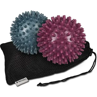 Navaris 2x Massageball Igelball klein - Igelbälle Set für Hand Fuß Rücken - Massage Ball Ø 8cm medium & hart - Igelball Fußmassage - 2x Ball mit Noppen Faszienball Füße