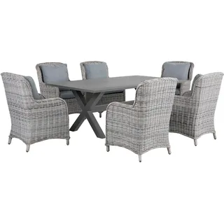 BELIANI Gartenset Grau Rattan u. Aluminium 7-Teilig Rechteckiger Gartentisch mit 6 Sesseln u. Auflagen Modernes Design Outdoor Terrasse Außen - Grau