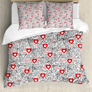 ABAKUHAUS Valentines Bettbezug, Romantisches Deftige, Milbensicher Allergiker geeignet mit Kissenbezügen, 155 cm x 220 cm - 80 x 80 cm, Vermilion und Schwarz - Schwarz