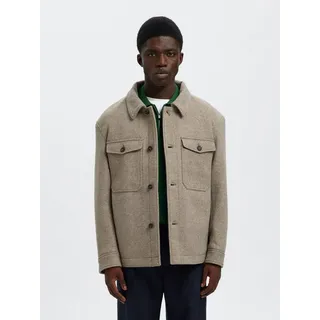Selected Regular Fit Wolljacke mit Woll-Anteil Modell 'MITCH', Taupe, XL