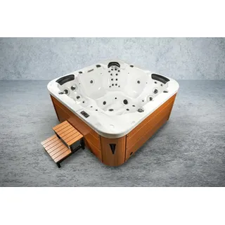 PureHaven Outdoor-Whirlpool 215x215 cm für 5 Personen mit 53 Massagedüsen Heizung Farblicht und Thermoabdeckung UV-Wasseraufbereitung 2 Liegeflächen - Blau, Grau