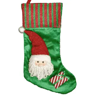 Weihnachtsstrumpf Mit Plüsch 3D Santa Kopf 50cm Grün und Rot