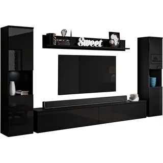 INOSIGN Wohnwand »PARIS«, (Komplett-Set, 4 St.), TV-Wand 260cm breite, grifflose Design, stehend und hängend montierbar schwarz