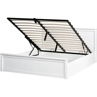 BELIANI Bett Weiß Kiefernholz mit Bettkasten Lattenrost 160x200 cm Hochklappbar Hohes Kopfteil Skandi-Stil Schlafzimmer Doppelbett Holzbett - Weiß
