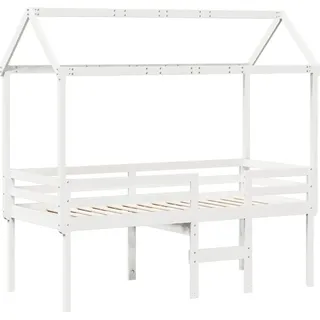 Hochbett mit Dach Weiß 90x190 cm Massivholz Kiefer - Weiß