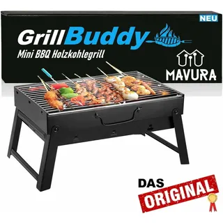 GrillBuddy Mini BBQ Holzkohlegrill Klappgrill Picknickgrill Tischgrill Koffer - Schwarz