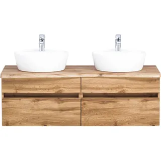 Waschtisch 121 cm inkl. Keramik-Aufsatzbecken VIDAGO-03 in Wotan Eiche Nb. mit Baumkante, B/H/T: ca. 121/55/52 cm - Braun