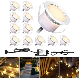 20er Led Bodeneinbauleuchten Terrassenbeleuchtung Aussen DC12V 1W Ø45mm IP67 Wasserdicht LED Terrassen Einbaustrahler Bodenstrahler Bodeneinbaustrahler Einbauspots Warmes Weiß