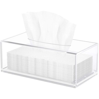 HIIMIEI Kosmetiktücherbox, 25.0×13.0×9.0 cm Acryl Tücherbox | Tissue Box mit Magnetabdeckung für Esszimmer Badezimmer Schlafzimmer Auto Büro - Acryl Transparent