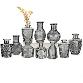 10er-Set Kleine Vasen Kleine Glasvase Vintage Deko Vasen Set | Tischdeko Mittelstücke, Hochzeitsdekorationen, Blumen Deko Wohnzimmer Bad Muttertagsgeschenk, Schwarz