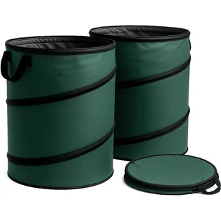 Wiltec 3x Laubsack rund 100l Grün Pop Up Faltbar 600D-Oxford-Polyester Abfallsammlung Rasensack Robust Gartenabfälle