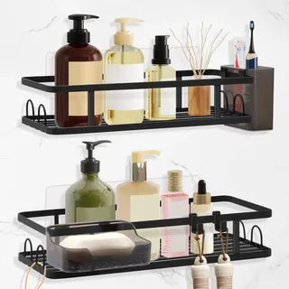 alyvisun Duschablage Ohne Bohren, 4-Teiliges Duschablage mit Seifenschale, Zahnbürstenhalter, Badezimmer Organizer mit Großem Fassungsvermögen, Shampoo Halterung für Dusche