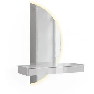 Vicco Schminktisch Sherry Weiß Hochglanz 100 cm mit LED - Spiegel , Holzwerkstoff , 100x12x40.1 cm , Schlafzimmer, Schminktische