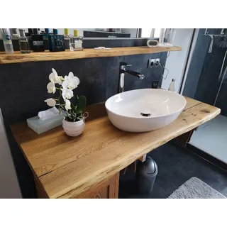 Waschtischplatte Waschtisch Eiche Baumkante rustikal massiv Massivholzplatte - 50