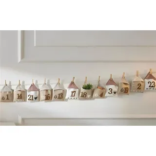 Adventskalender "Häuschen" aus Stoff mit 24 Säckchen zum Befüllen, Weihnachtskalender zum Aufhängen