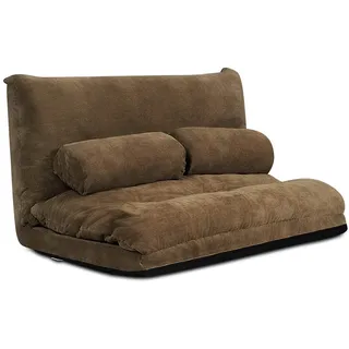 FANTASK Bodensofa klappbar, 6-stufig einstellbares Schlafsofa mit Rückenlehne, Boden Schlafsessel mit 2 Kissen, Klappsofa gepolstert für Schlafzimmer Wohnzimmer (Braun)