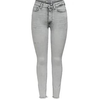 Skinny-fit-Jeans ONLY "ONLBLUSH HW ANK RW DESTROY SKINNY DNM", Damen, Gr. S, Länge 32, light grau denim, Denim/Jeans, Obermaterial: 92% Baumwolle, 6% Elastomultiester, 2% Elasthan, Destroyed-Effekte, unifarben, skinny fit knöchellang, Jeans Skinny-fit-Jeans, mit Destroyed Effekt
