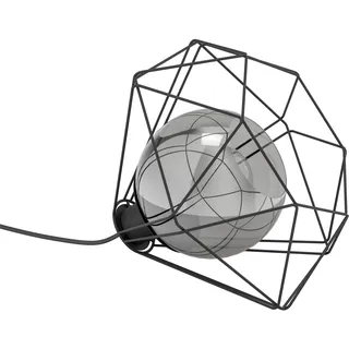 EGLO Tischlampe Vernham, 1 flammige Tischleuchte Vintage, Industrial, Retro, Nachttischlampe Stahl, Rauchglas, Wohnzimmerlampe in Schwarz, Lampe mit Schalter, E27 Fassung