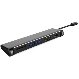 PremiumCord USB-C Dock mit 4K HDMI, VGA, 2X USB-A 3.0, SD, PD, Kompatibel mit Video 4K 2160p, Full HD 1080p, Farbe schwarz, Aluminiumgehäuse, Länge 20cm