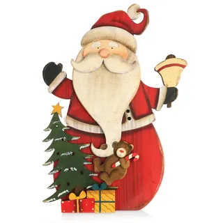 COM-FOUR com-four® Dekorativer Aufsteller für Weihnachten - XL Weihnachtsmann aus Holz zum Hinstellen - Weihnachtsdekoration zum Verzieren und Verschenken (Santa mit Glocke)