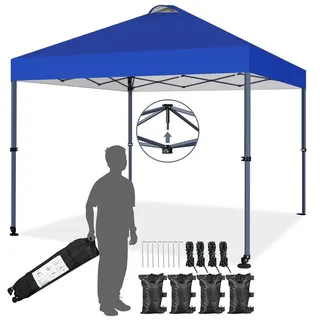 Yaheetech Faltpavillon 3x3m Pavillon mit Rollen & Tragtasche, höhenverstellbarer Gartenpavillon, Pop Up Pavillon, wetterfest, wasserdicht, Blau - Blau