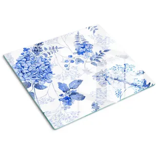Tulup Glasplatte 60x52 cm Blumenmuster , Blau , Glas , 60x0.4x52 cm , Küchen, Küchenelektrogeräte, Herde, Herdabdeckplatten
