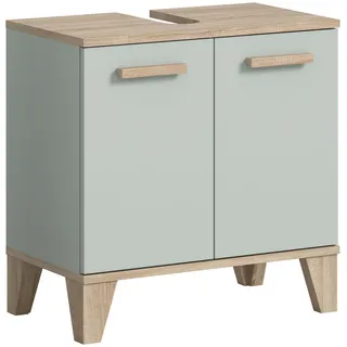 xonox.home – Waschbeckenunterschrank Star 60x61x34 cm Hellgrün/Eiche hell Nachbildung – Moderner Unterschrank für Waschbecken – Mit 2 Türen für optimalen Stauraum – Stylisches Badmöbelset