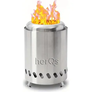 HerQs Smokeless FirePit Mini - Rauchfreie Feuerschale für Balkone und kleine Gärten - minimaler Rauch - aus gebürstetem Edelstahl - ø14 x 16,5H cm - mit Carrycase und Aschenbecher