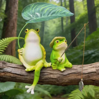 LIULINY 2 Stück Frosch Deko, Harz Deko Garten Frosch Figuren | Wetterfest Winddicht Frosch Figur Dick, Verformt Sich Nicht Leicht Lotusblatt Angeldesign Miniteich Dekos fürTeich Kofferraum