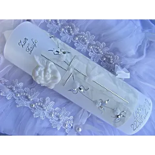 kerzenzauber-lusine Taufkerze Kommunionkerze Junges Mädchen 250/70 mm VT-08 inklusive Zubehör zum Selbstbeschriften