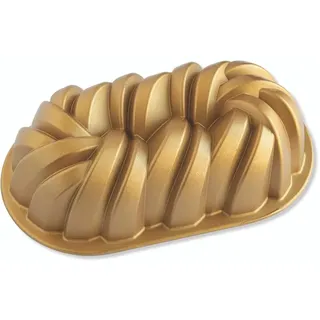 Nordic Ware Kastenform geflochten, Original Gugelhupfform aus Aluguss, Gugelhupfform mit Flechtmuster, Kuchenform Made in USA, Farbe: gold