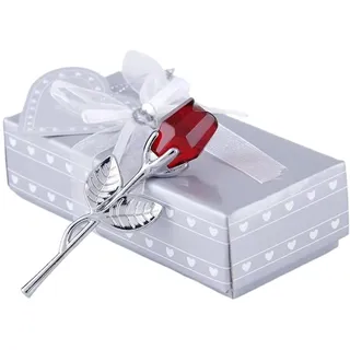 MKEMQXBEP Rose Blume Geschenk 1Pcs Valentines Day Presents Crystal Glass Rose Artificial Flower Silver Gold Rod Rose Flower for Girlfriend Wedding Presents for Guest(Sliver Red)