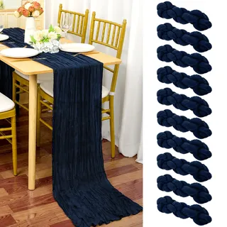 10 Stück Seihtuch-Tischläufer Marine Blau, 90 x 300 cm Dunkelblau Rustikaler Gaze Stoff Boho Käsetuch Hochzeit Tischdecke für Hochzeitsfeier Brautparty Tischdekoration