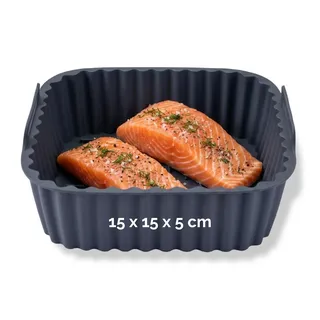 Fackelmann Silikonform für Heißluftfritteuse – 15 x 5 cm, Eckig, Aschgrau, für knusprige Gerichte ohne Anhaften, Spülmaschinengeeignet