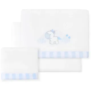 INTERBABY · Fleece-Plüsch-Bettlaken-Set für Babybett "Unicornio Nube" weißblau · 3- Teilig Winter -Bettwäsche-Set für Babywiege
